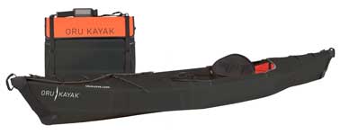 ORU Beach LT Black Folding Travel Kayak, Folded into Carry Bag and Unfolded